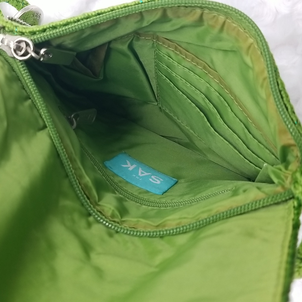 The Sak Crochet Lime Green with Green Sparkle Square Zipper Crossbody Bag - Picture 6 of 14